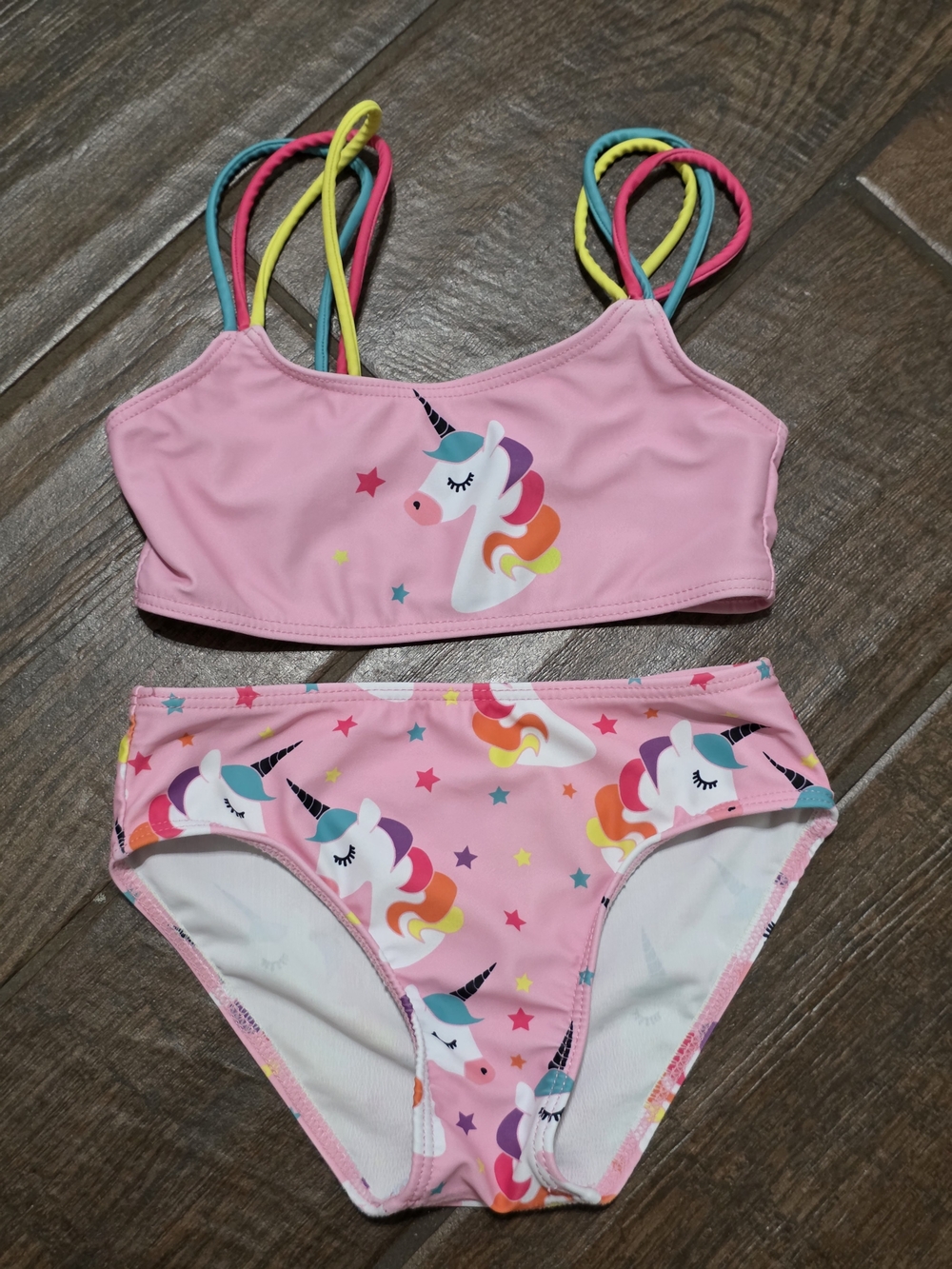 SHEIN Pink Unicorn Print Girls' Two-Piece Swim Bikini